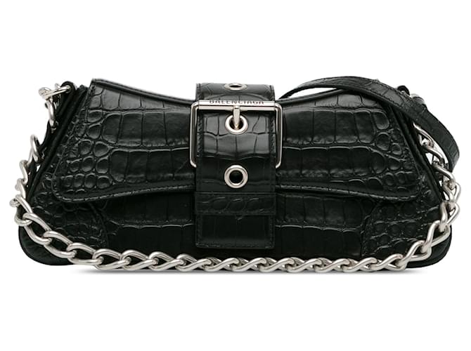 Black Balenciaga Embossed Leather Lindsay Small Satchel  ref.1392818