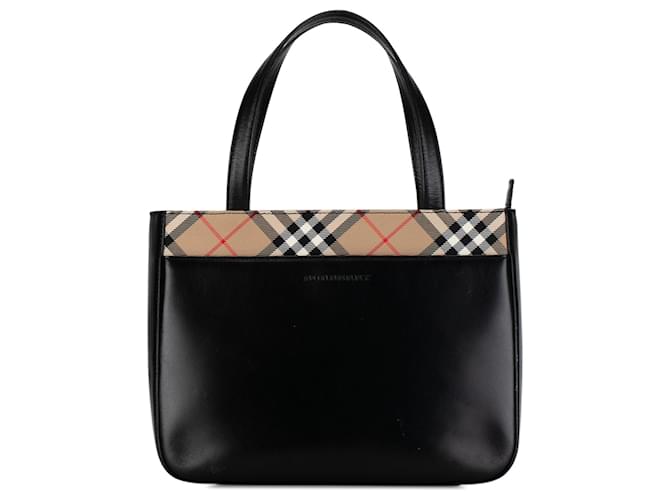 Black Burberry Leather Nova Check Handbag  ref.1392821