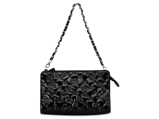 Black Chanel Patent Lucky Symbols Pochette Shoulder Bag Leather  ref.1392822