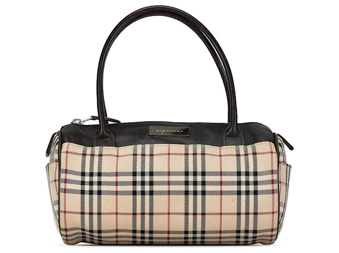 Cremefarbene Burberry House Check-Handtasche Roh Leder  ref.1392829