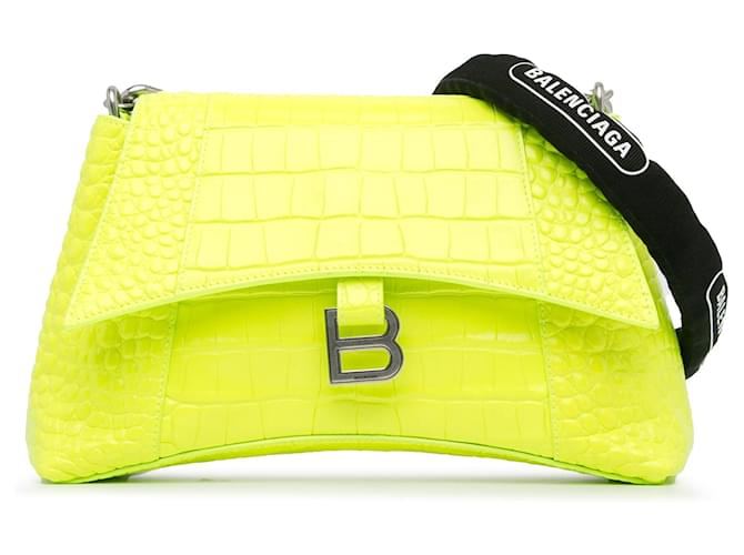 Green Balenciaga Croc Embossed Downtown Chain Small Shoulder Bag Leather  ref.1392846
