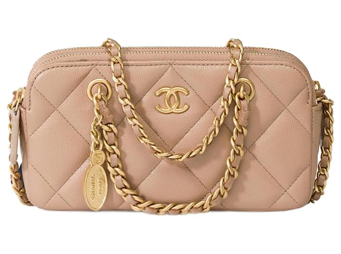 Wallet On Chain CHANEL Bag in Beige Leather - 101935  ref.1393356