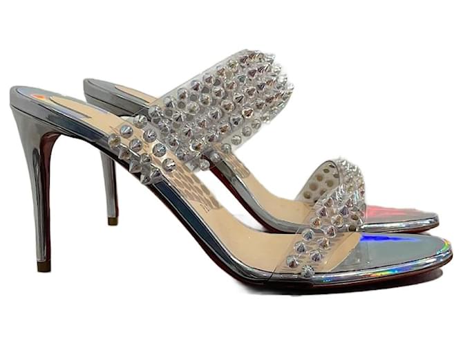 CHRISTIAN LOUBOUTIN Sandalias T.EU 39.5 Piel Plata Cuero  ref.1393361