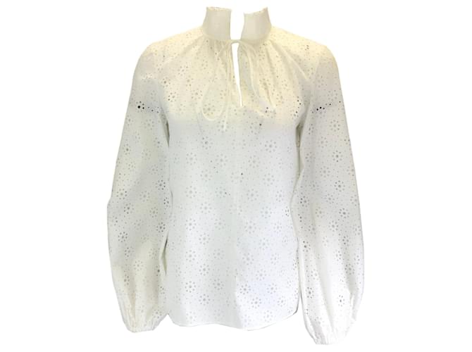 Autre Marque Akris Punto Blouse blanche en coton à œillets à manches longues  ref.1393366