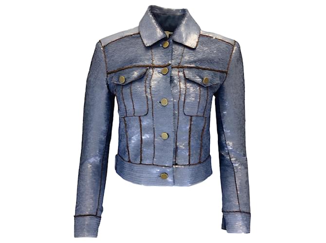 Autre Marque Veronica Beard – Kurze Luz-Jacke mit Pailletten in Blau Polyester  ref.1393370