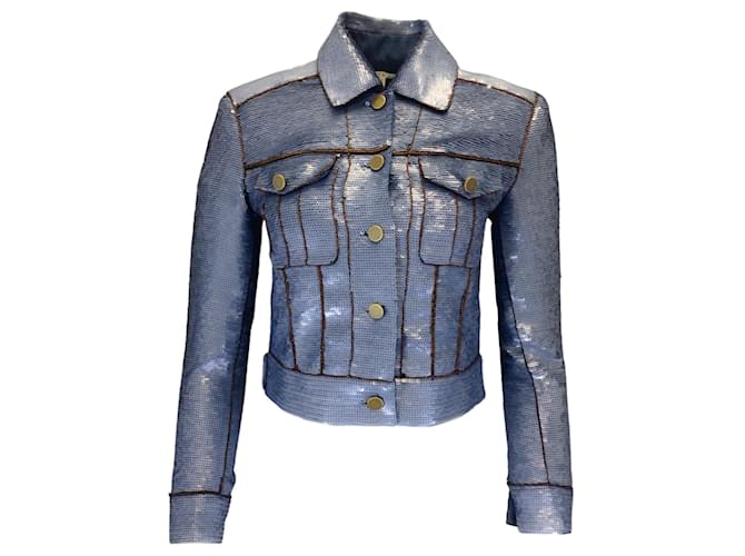 Autre Marque Veronica Beard Blue Sequined Cropped Luz Jacket Polyester  ref.1393370