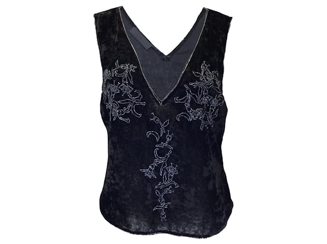 Autre Marque Prada Black Beaded Crushed Velvet Top  ref.1393373