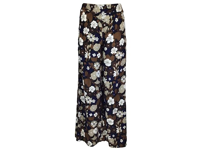 Autre Marque Calça crepe de perna larga com estampa floral marrom da coleção Michael Kors Multicor Viscose  ref.1393378