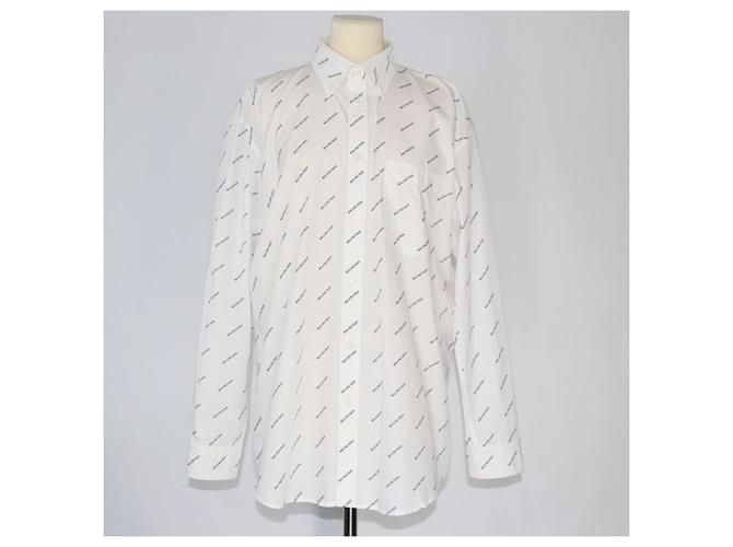 Balenciaga White Logo Printed Shirt Cotton  ref.1393396