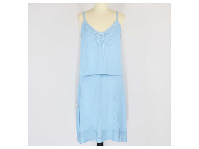 Balenciaga Baby Blue Crop Top & Skirt Set Viscose  ref.1393403