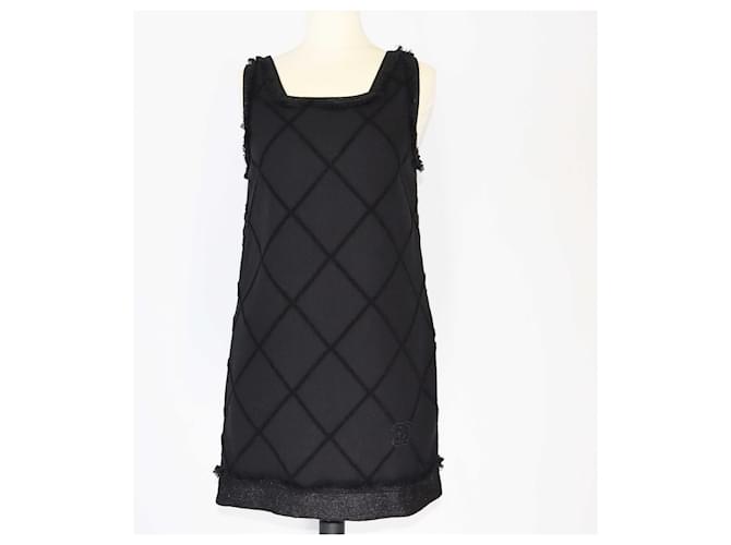 Mini-robe noire à encolure carrée sans manches Chanel Coton  ref.1393405