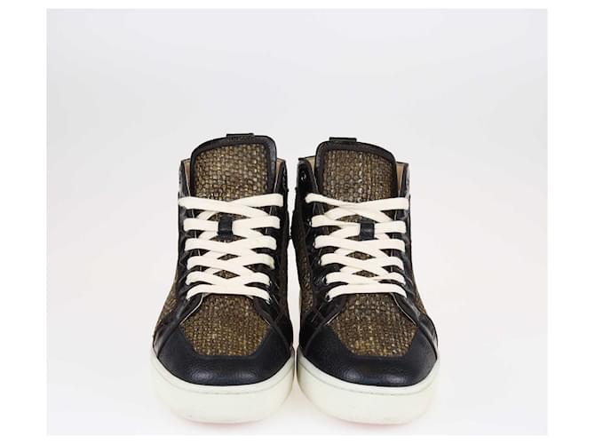 Christian Louboutin Black/Brown Raffia Rantus High Top Sneakers Leather  ref.1393408