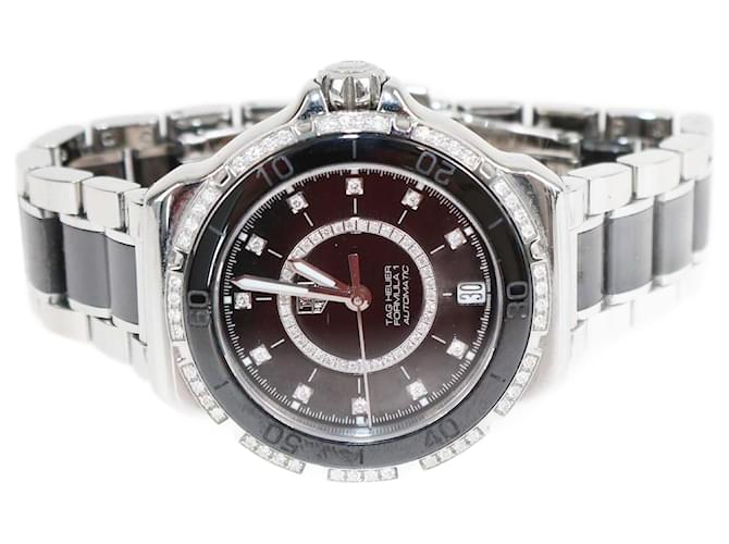 Tag Heuer Reloj de mujer de cerámica negra y acero inoxidable con diamantes Fórmula 1 WAU2212.BA0859, 37 mm Negro  ref.1393416