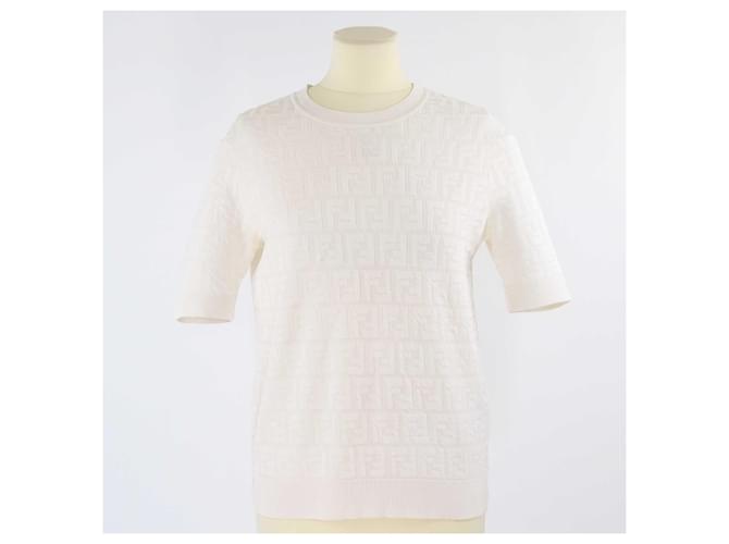 Fendi – Pullover-T-Shirt mit FF-Motiv in Off-White Weiß Baumwolle  ref.1393418