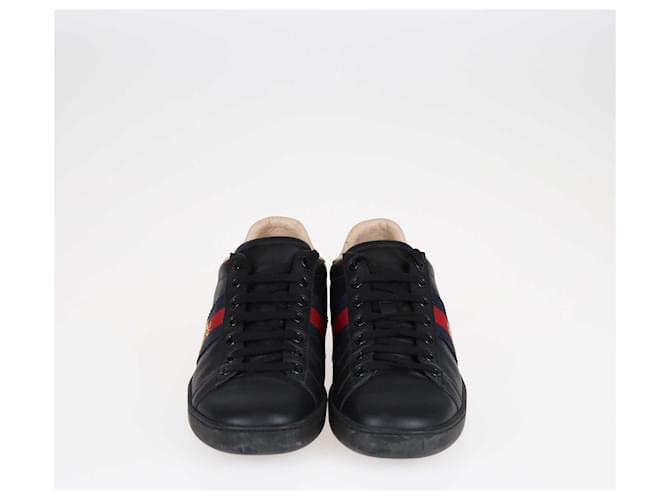 Tênis Gucci Black Bee Ace Trainer Preto Couro  ref.1393424