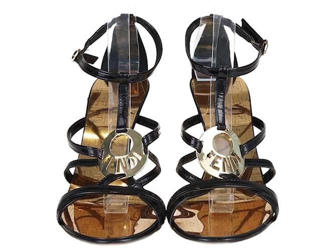 Fendi Black Strappy Ankle Strap Sandals Leather  ref.1393427