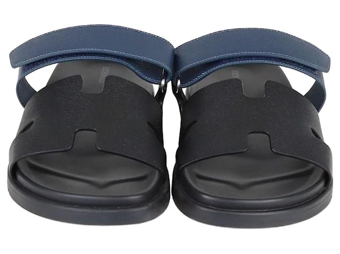 Hermès Hermes Black/Blue Celeste Epsom Chypre Sandals Leather  ref.1393437