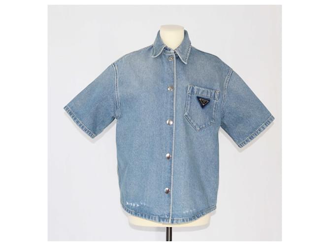 Prada Light Blue Shortsleeve Denim Shirt Cotton  ref.1393449