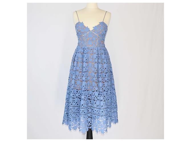 Self portrait Abito midi in pizzo blu azalea con autoritratto Poliestere  ref.1393451