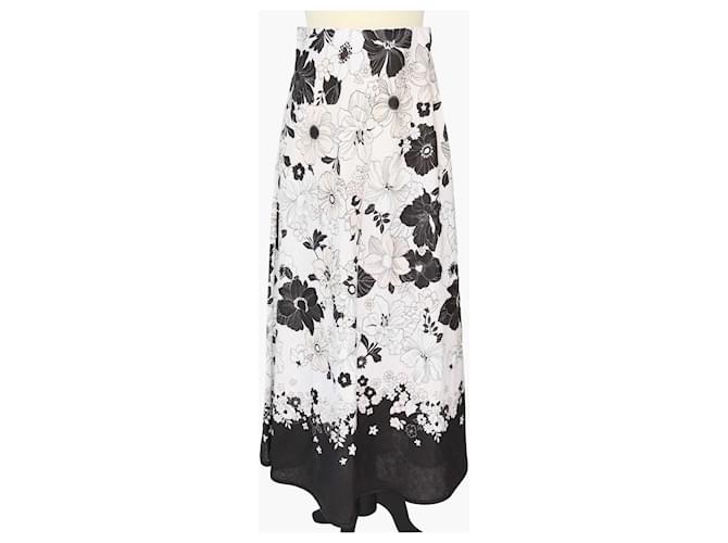 Zimmermann White/Black Printed Floral Pop Bias Midi Skirt Linen  ref.1393452