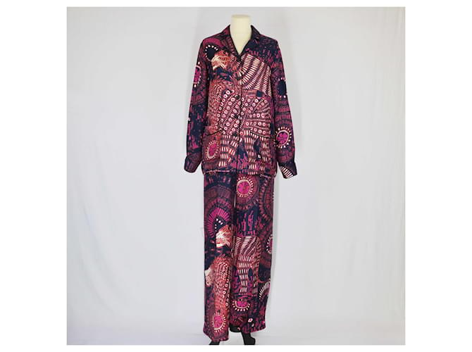 Christian Dior Pink/Navy Blue Kaleidoscope Animal Print Longsleeve Shirt & Pants Set Silk  ref.1393457