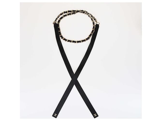 Cinturón Chanel con cinta de cadena negra M Negro Cuero  ref.1393462