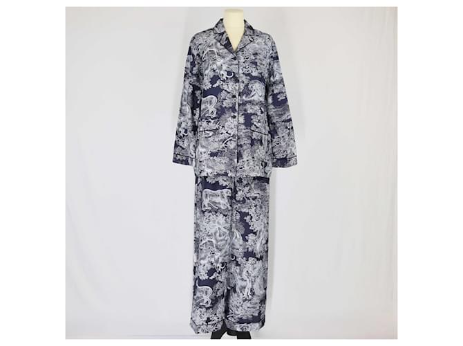 Christian Dior Blue/White Toile De Jouy Printed Shirt & Pants Set Silk  ref.1393463