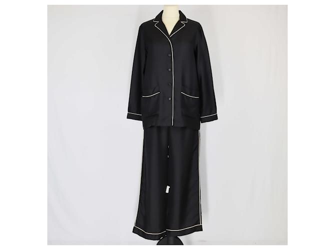 Christian Dior Black Reve D'Infini Print Pajama Shirt & Pants Set Silk  ref.1393464