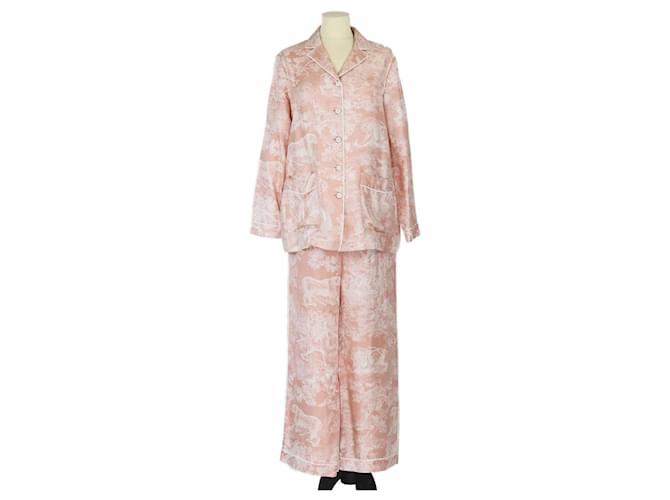 Christian Dior Peach Toile De Jouy Chez Moi Pajama Longsleeve Shirt & Pants Set Silk  ref.1393465