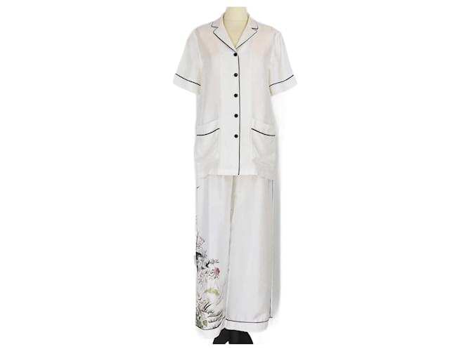 Christian Dior White Chez Moi Short Sleeved Shirt & Pants Set Silk  ref.1393466