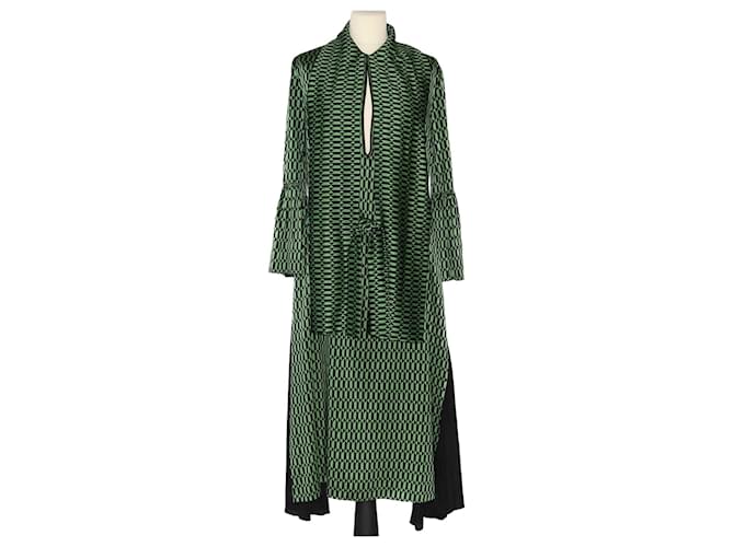 Fendi Green/Black Geometric Patterned Dress Silk  ref.1393470