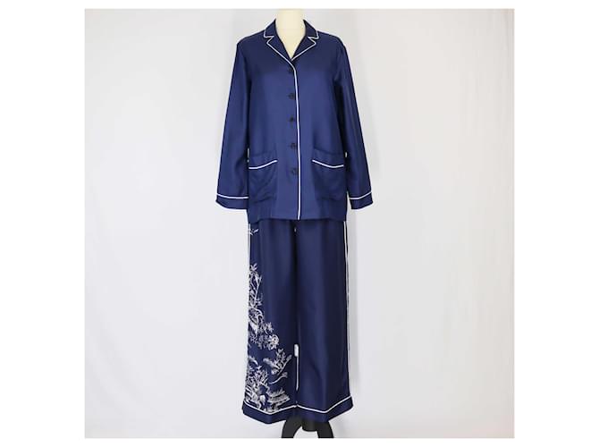 Camisa e calças de manga comprida com estampa azul Christian Dior Seda  ref.1393479