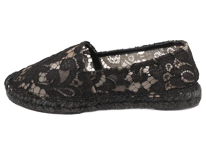 Dolce & Gabbana Schwarze Espadrilles aus Spitze, Größe 38 Leinwand  ref.1393501