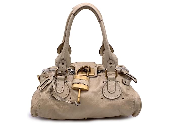 Chloé Metallic Beige Leder Paddington Tasche Tote Satchel Handtasche  ref.1393537