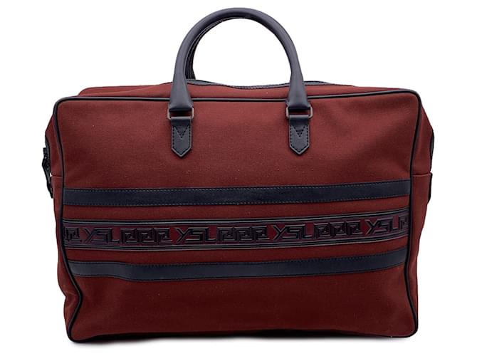 Yves Saint Laurent Vintage Burgundy Canvas Travel Weekend Bag Dark red Cloth  ref.1393544