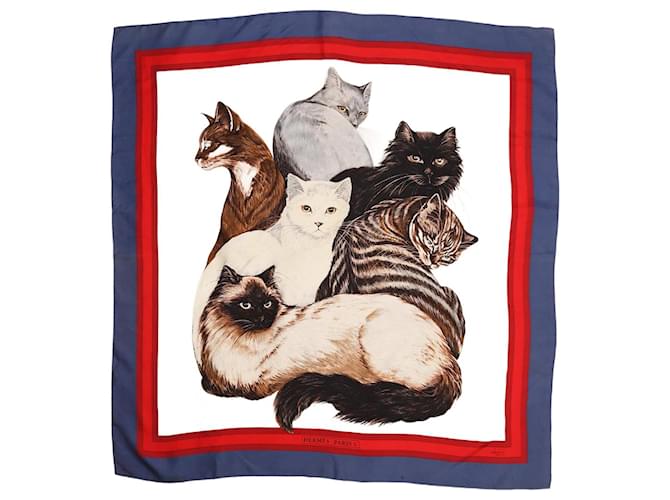 Hermès Lenço de seda multicolor com estampa de gato Multicor  ref.1393555