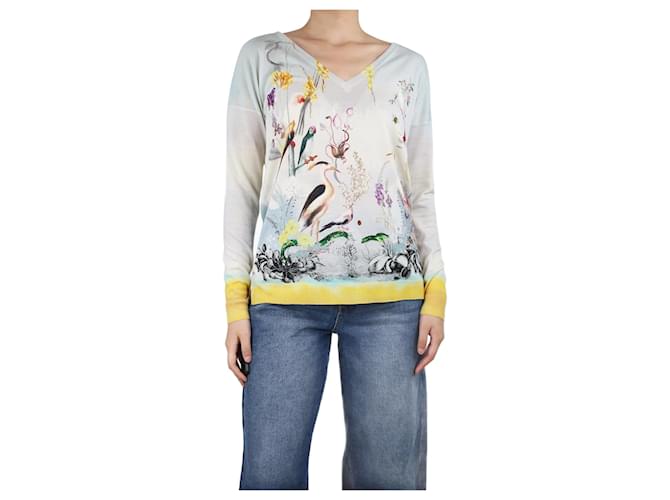 Etro Multicolour bird printed v-neck sweater - size UK 12 Multiple colors Wool  ref.1393566
