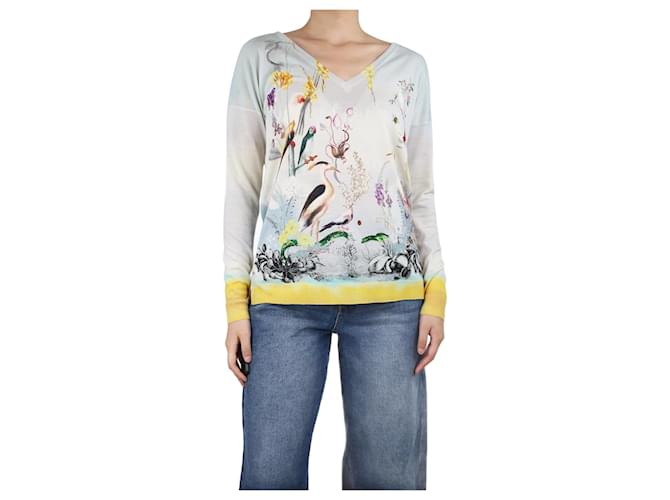 Etro Maglione con scollo a V con stampa di uccelli multicolori - taglia UK 12 Multicolore Lana  ref.1393566