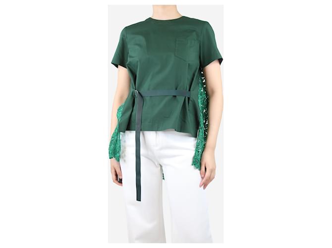 Sacai Top plissé dos dentelle vert - Marque taille 2 Polyester  ref.1393572