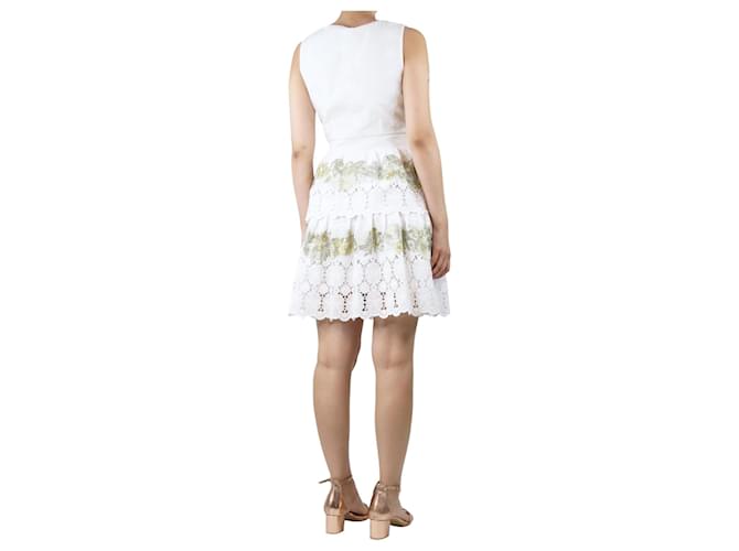 Diane Von Furstenberg Robe à volants blanche brodée de fleurs - taille UK 8 Coton  ref.1393580