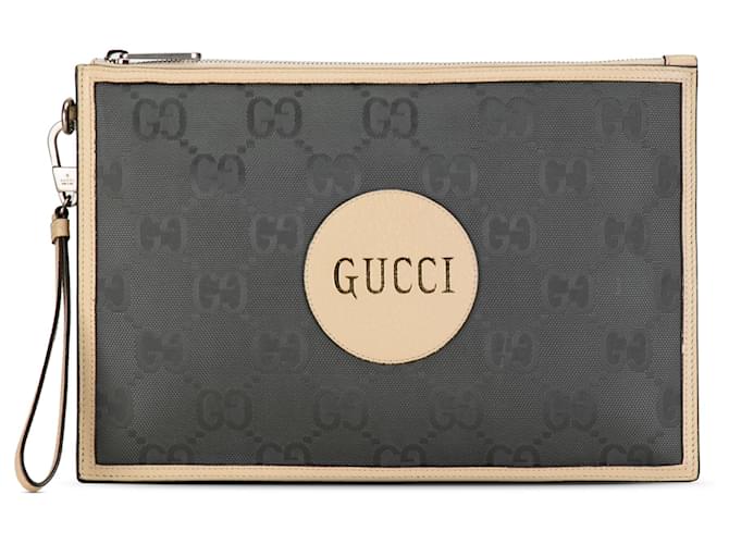 Gucci Gray GG Nylon Off The Grid Clutch Grey Leather Pony-style calfskin Cloth  ref.1393604