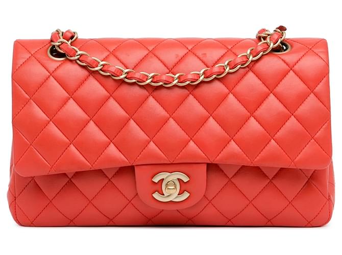 Chanel Red Medium Classic Lambskin Double Flap Leather  ref.1393610