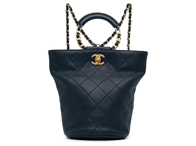 Chanel Blue Calfskin In The Loop Chain Backpack Navy blue Leather Pony-style calfskin  ref.1393617