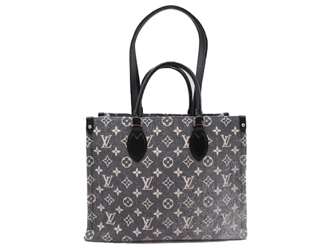 Louis Vuitton Grauer Monogramm-Denim Onthego MM Anthrazitgrau Leder John Kalbähnliches Kalb Tuch  ref.1393620