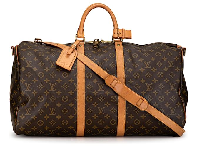 Bandouliere Keepall con monograma marrón de Louis Vuitton 55 Castaño Lienzo  ref.1393628