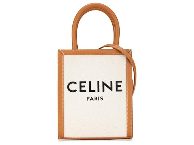 Céline Cabas vertical en mini toile blanche Celine Tissu Écru  ref.1393630