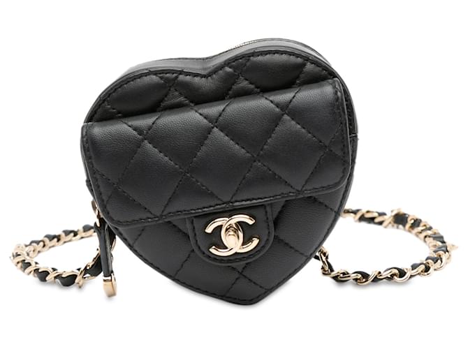 Riñonera Chanel Mini CC in Love Heart de piel de cordero negra Negro Cuero  ref.1393640