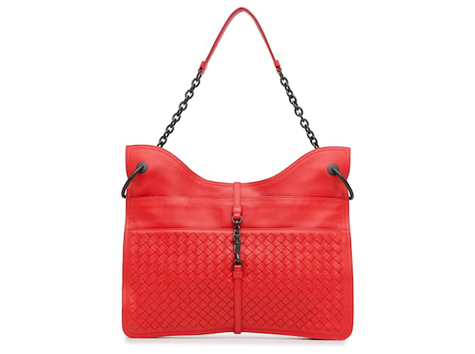 Bottega Veneta Bolsa de Ombro Intrecciato Beverly Vermelha Vermelho Couro Bezerro-como bezerro  ref.1393647