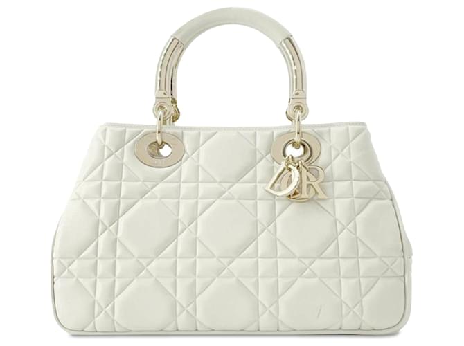 Dior White Medium The Lady 95.22 Bag Cream Leather Pony-style calfskin  ref.1393655