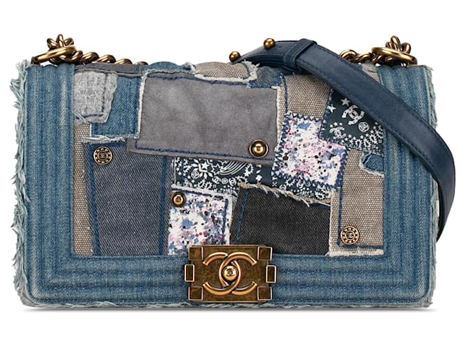 Chanel Blue Medium Denim Patchwork Boy Bag Cloth  ref.1393663